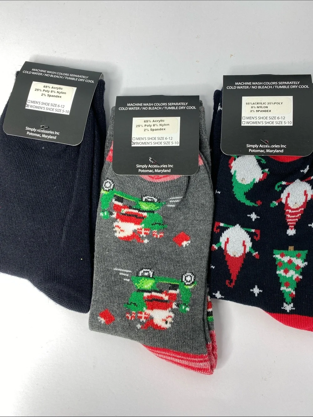 Women’s Holiday Crew Socks - Black, Gray, Navy with Red Accents